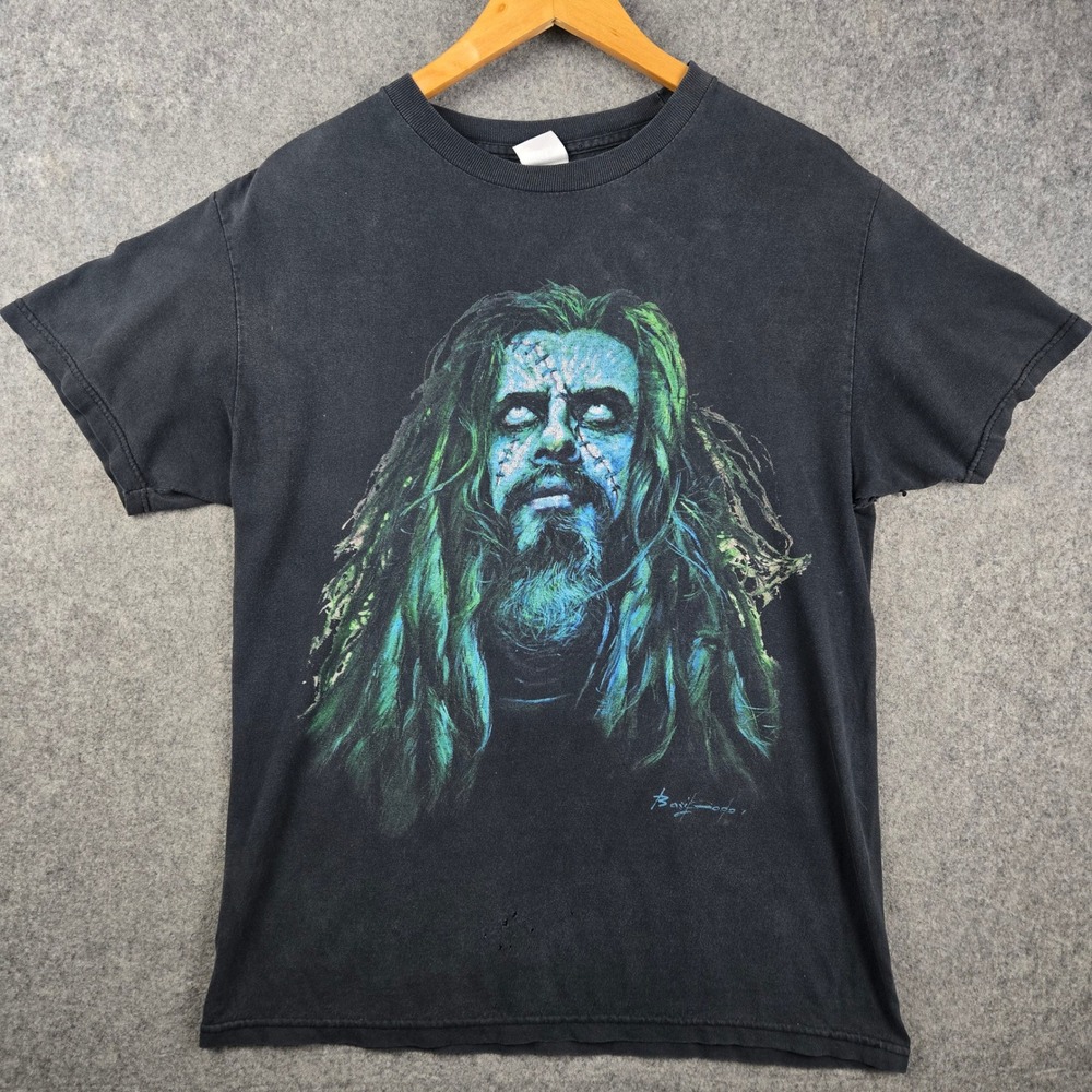 Vintage Rob Zombie T Shirt Mens M Faded Black Big Face Graphic 00s Grunge Metal
